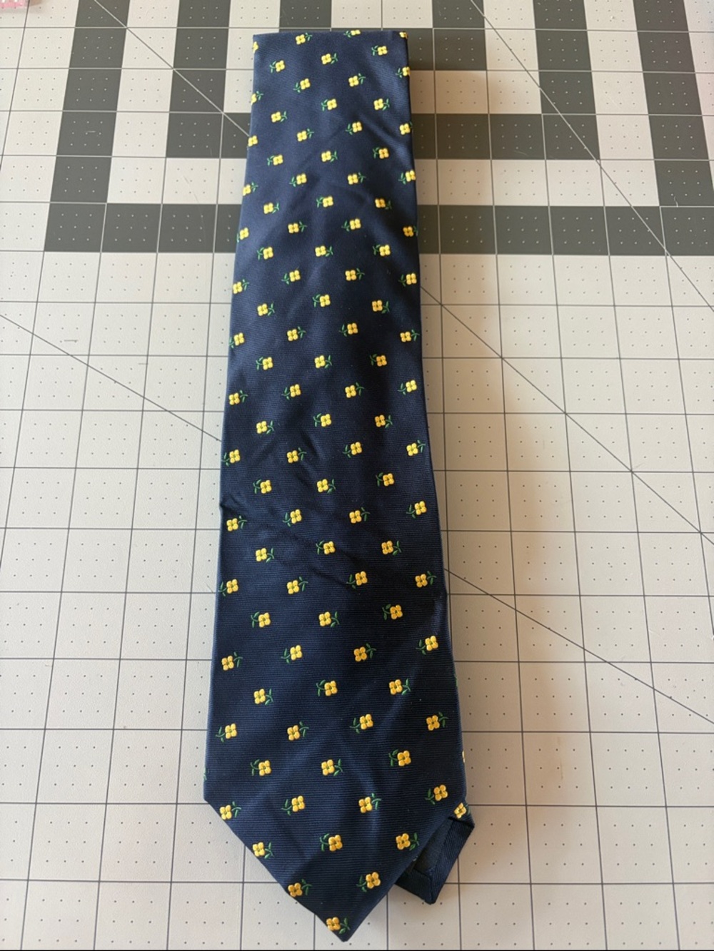 Jos A Banks Executive Navy Silk Tie with Yellow Floral Motif